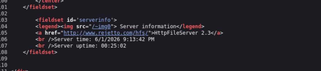 port 8080 page source revealing Rejetto HTTP File Server